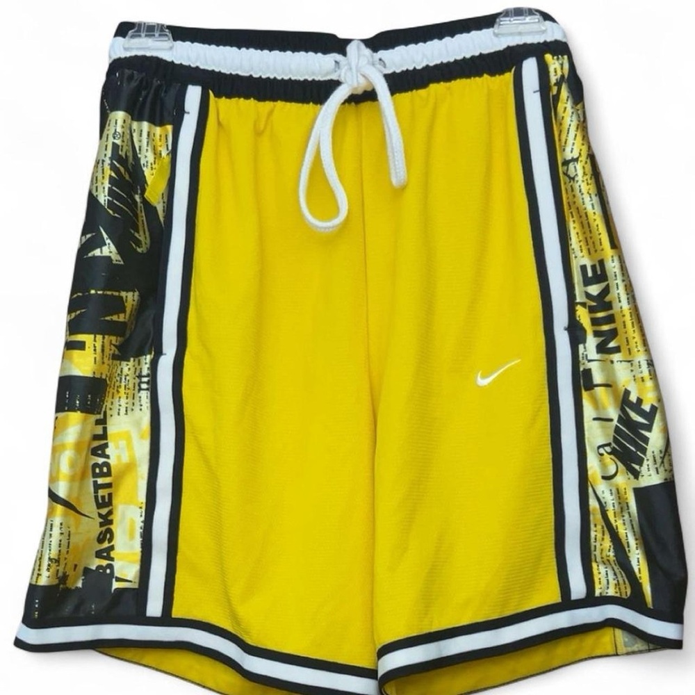 Nike Men’s Dri-Fit Yellow Basketball Shorts Graphic Athletic Streetwear